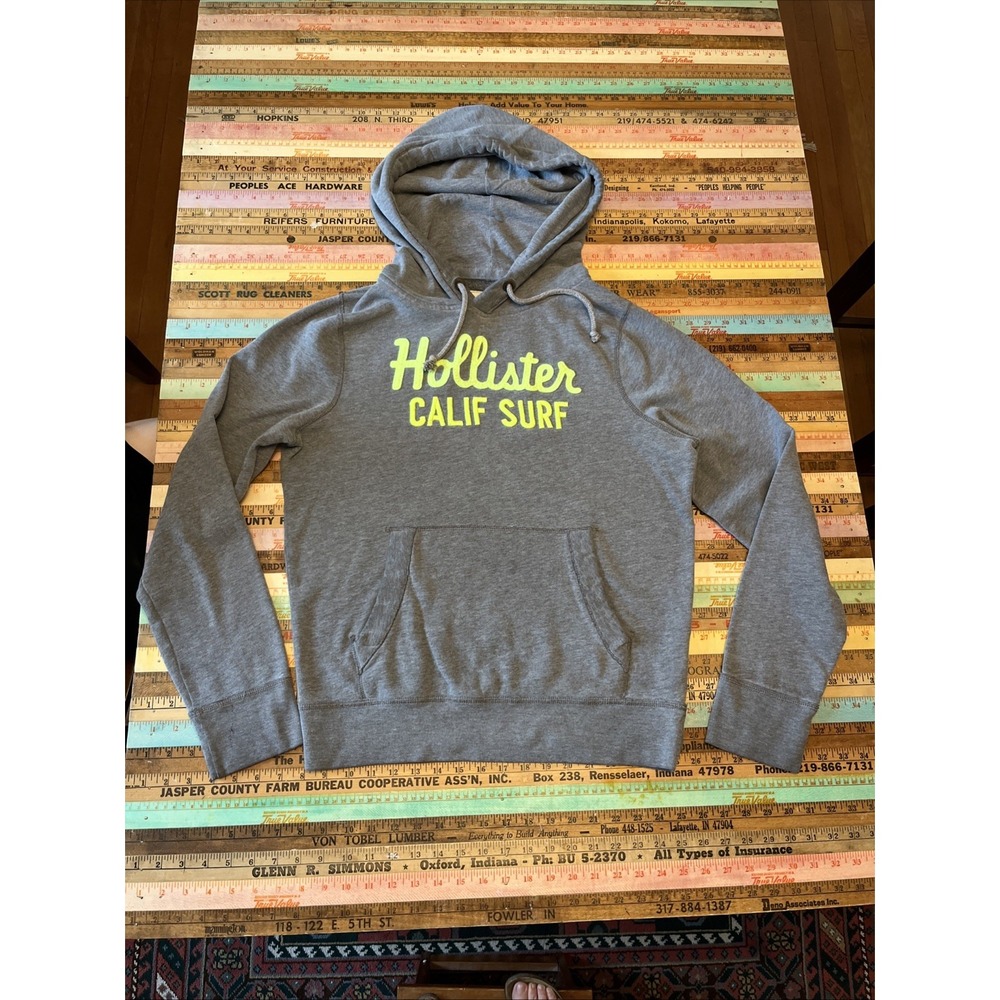 Hollister Calif Surf Hoodie Men's Size XL Lime Embroider Logo Spell Out Slim Fit